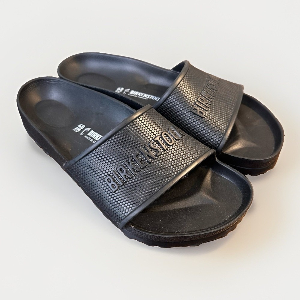 Birkenstock Barbados Essentials EVA Slide Sandal Black Logo Slip-On EU 40 US 9